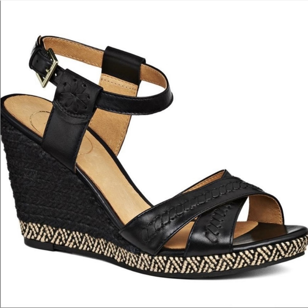 Jack Rogers Black Straw Wedges Size 7